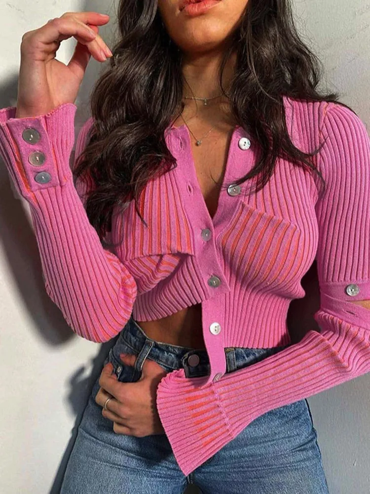 Asymmetric Button Cardigan Sweater Casual Long Sleeve Knit Sweater