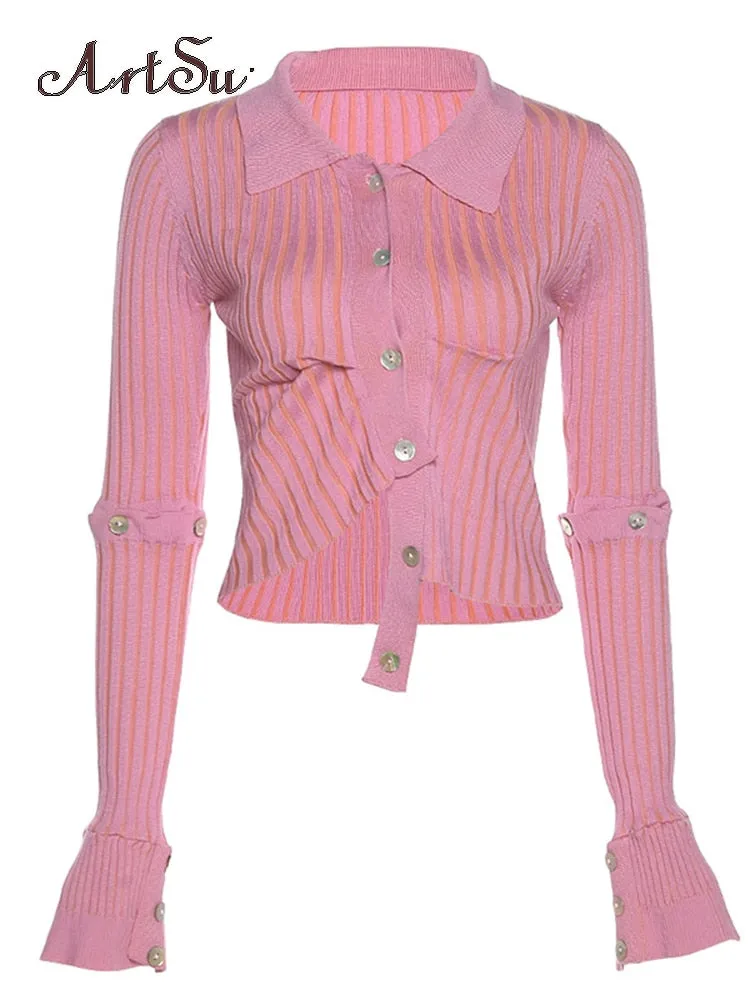 Asymmetric Button Cardigan Sweater Casual Long Sleeve Knit Sweater