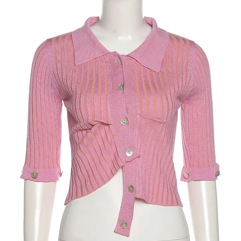 Asymmetric Button Cardigan Sweater Casual Long Sleeve Knit Sweater
