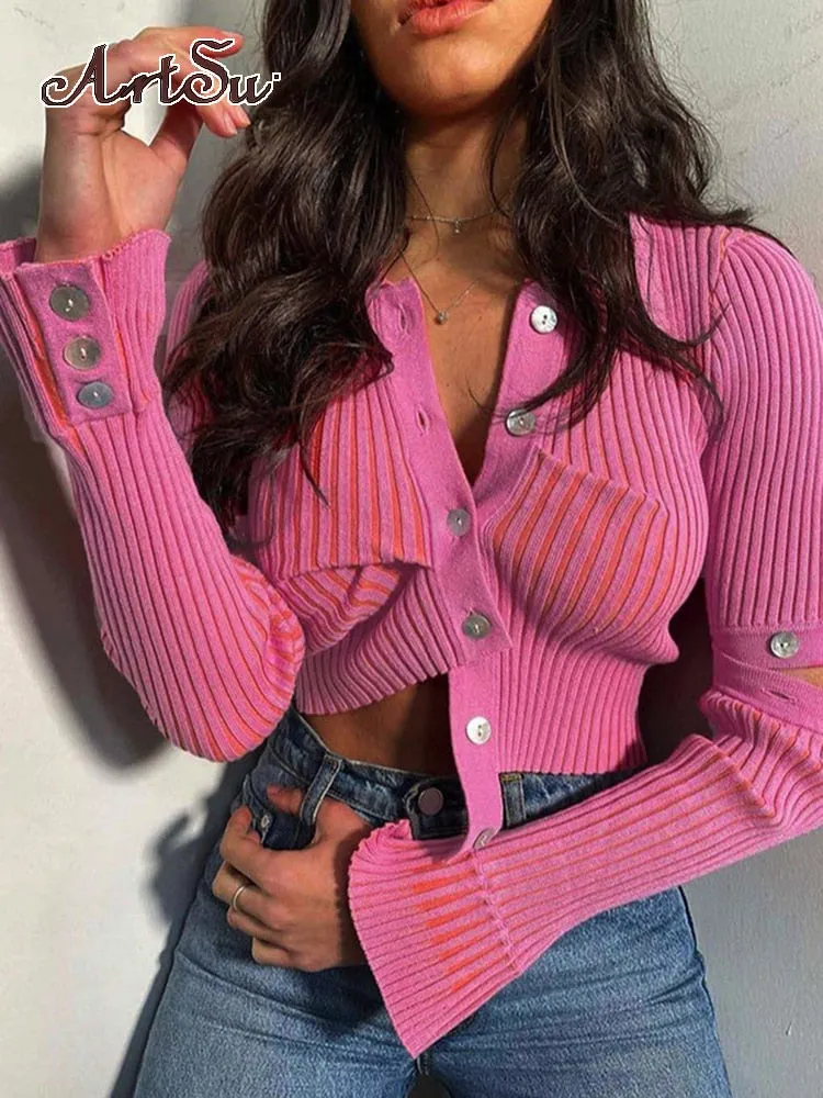 Asymmetric Button Cardigan Sweater Casual Long Sleeve Knit Sweater