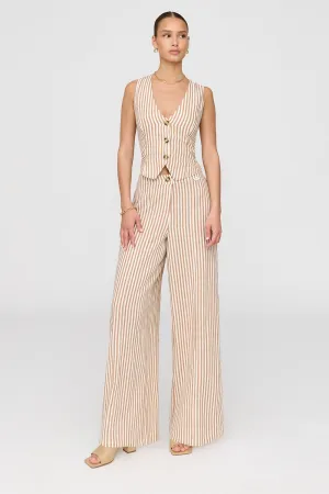 ATHENS LINEN BLEND TAILORED WIDE LEG TROUSERS - TAUPE STRIPE
