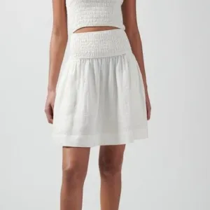 ATM Anthony Thomas Melillo White Linen Smocked Pull On Skirt Size Medium