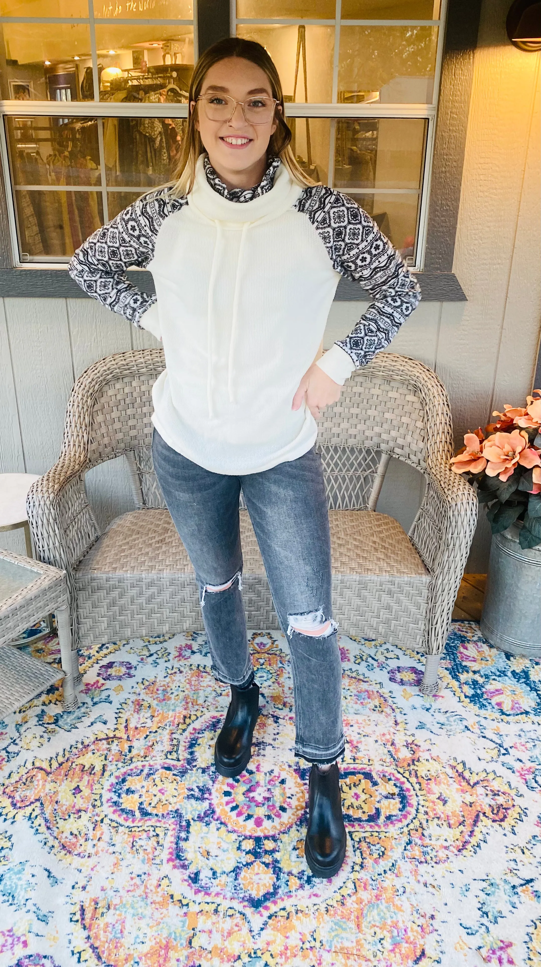 Aztec Double Layer Neck Top