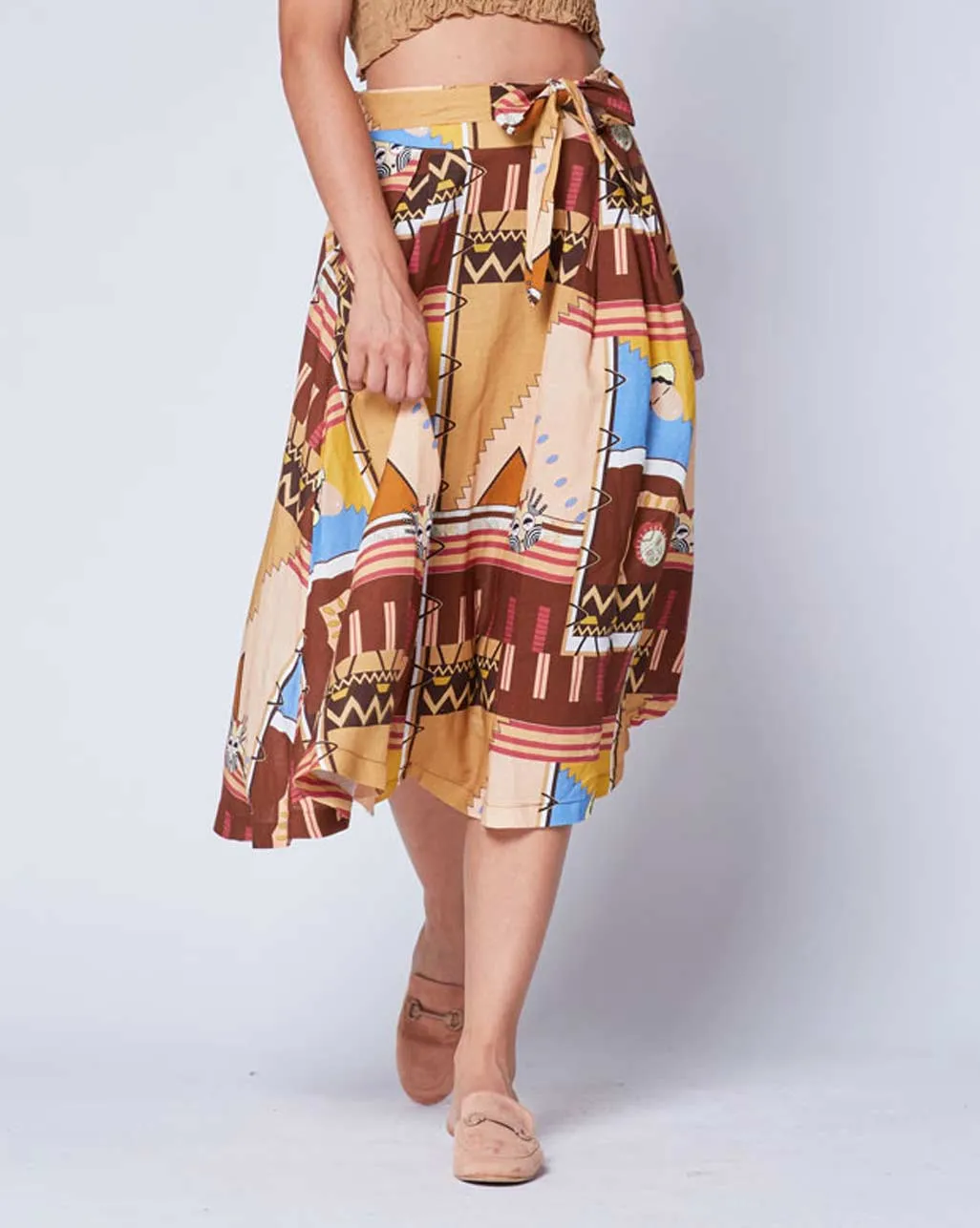 Aztec Patchwork Belted Maxi Skirt