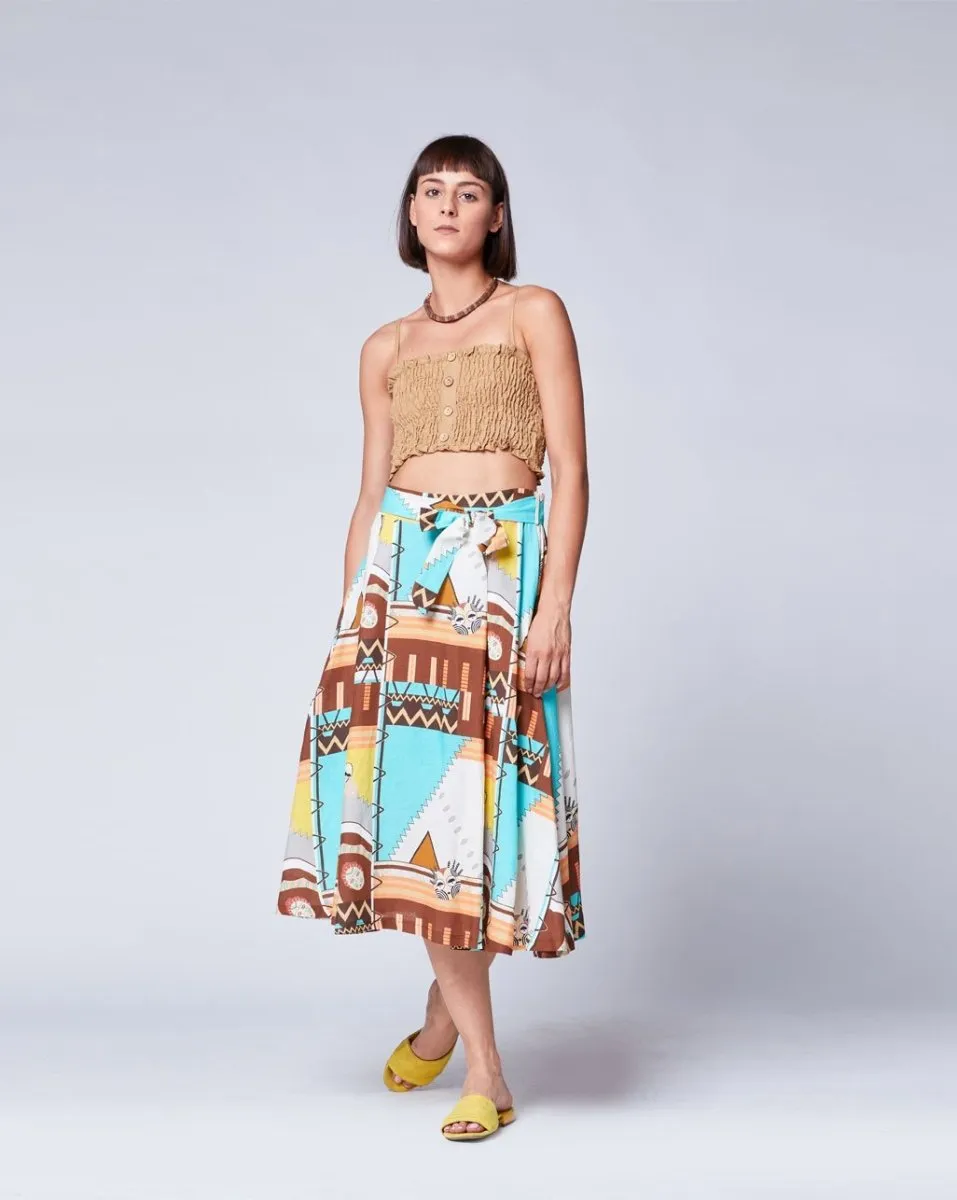 Aztec Patchwork Belted Maxi Skirt