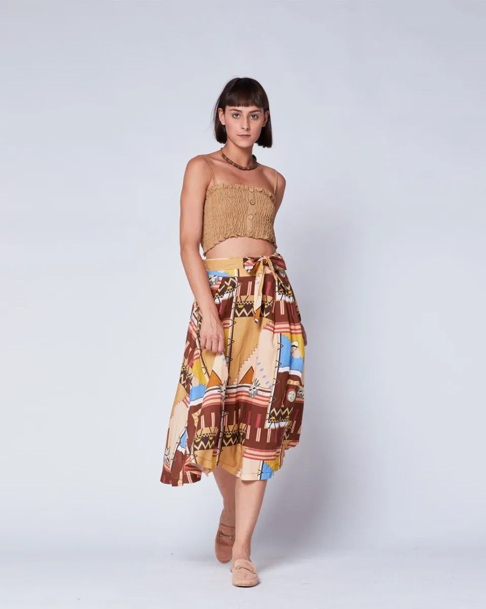 Aztec Patchwork Belted Maxi Skirt