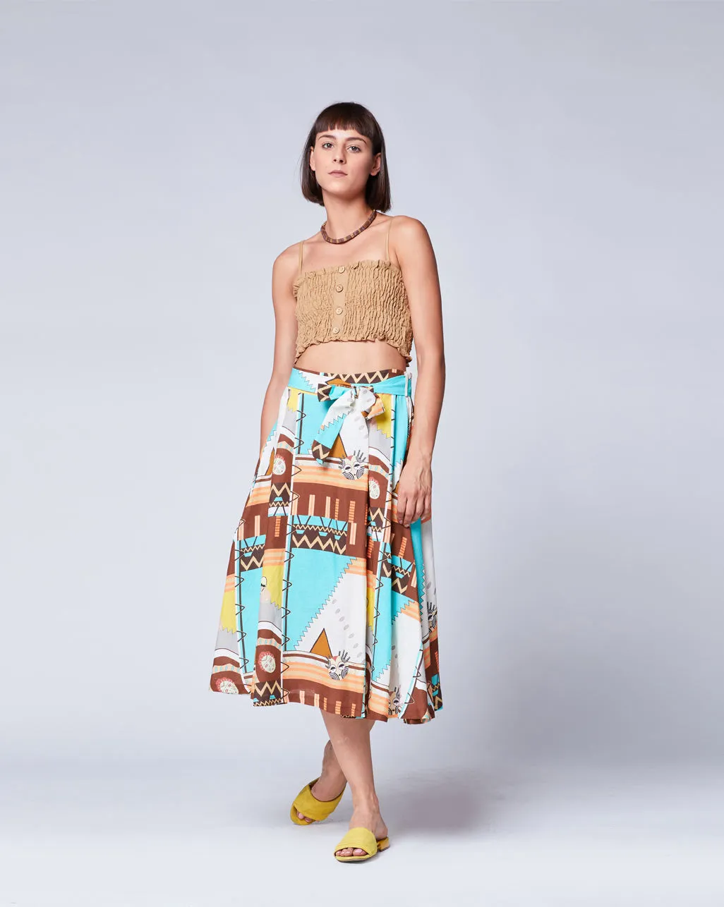 Aztec Patchwork Belted Maxi Skirt