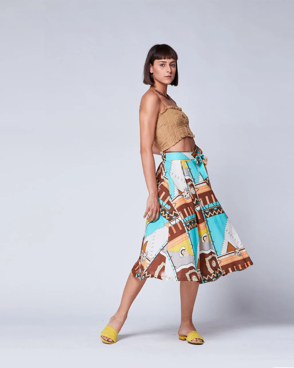 Aztec Patchwork Belted Maxi Skirt