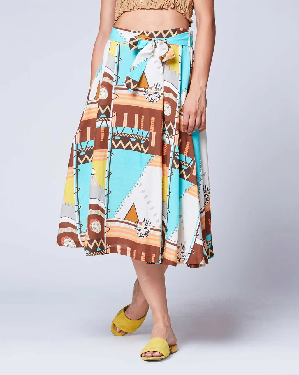 Aztec Patchwork Belted Maxi Skirt