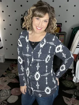 Aztec Print Button Up V-neck