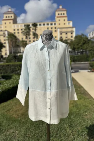 Baby Blue and White Linen Shirt