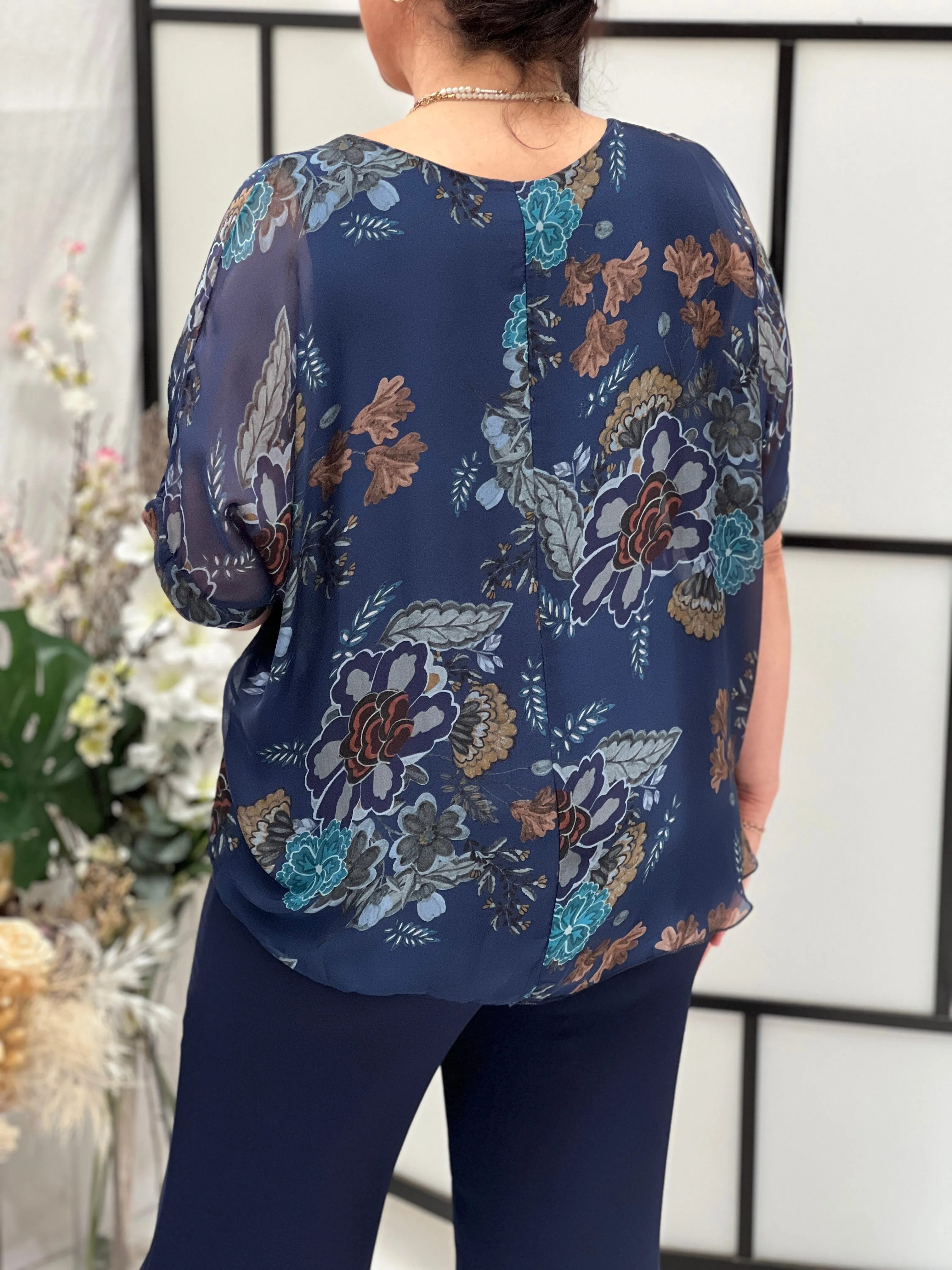 Barby Navy Silk Top