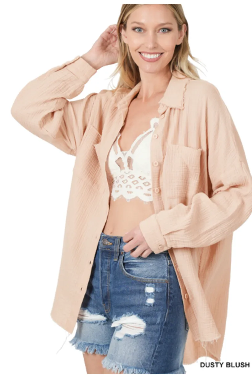 Beachy Raw Edge Long Sleeve-Multiple Colors Available