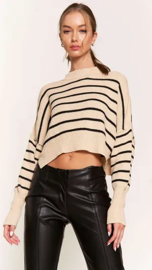 Beige Beauty Striped Cropped Sweater