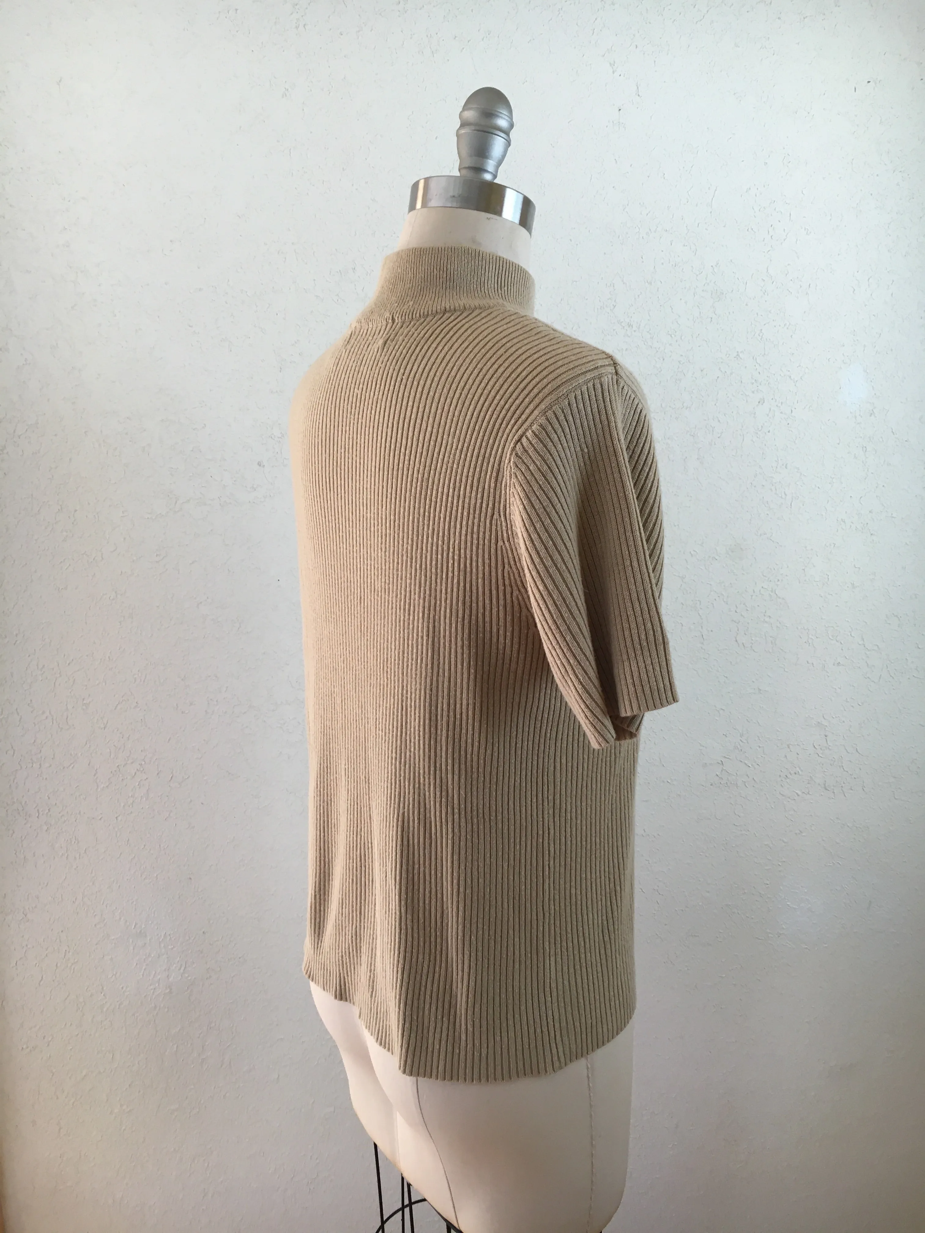 Beige Mock Neck Light Sweater Top