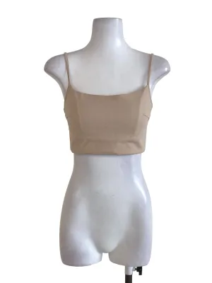 Beige Plain Wide Scoop Crop Top
