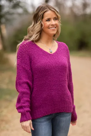 Berry V-Neck Sweater