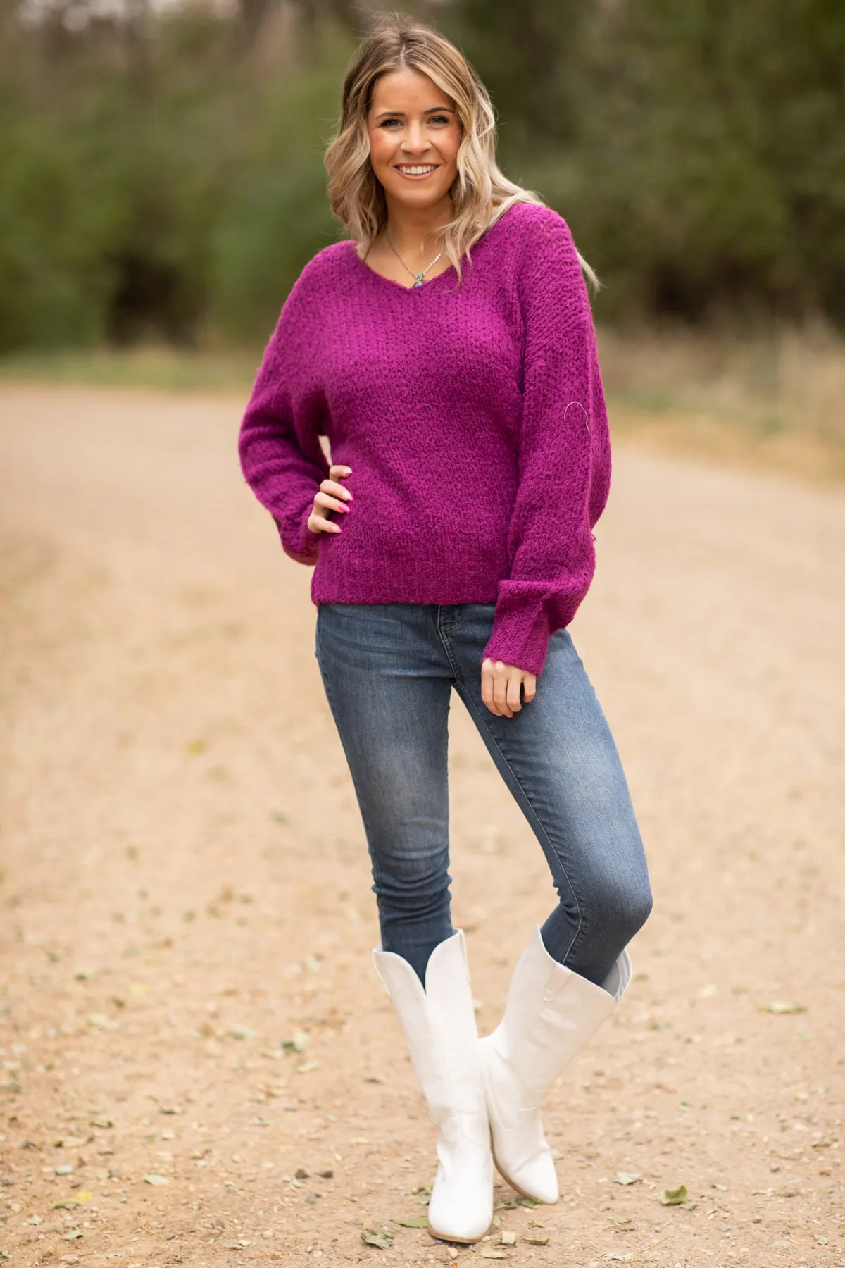 Berry V-Neck Sweater