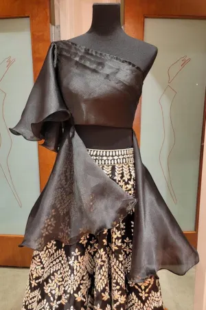 BLACK CROP TOP AND LEHENGA