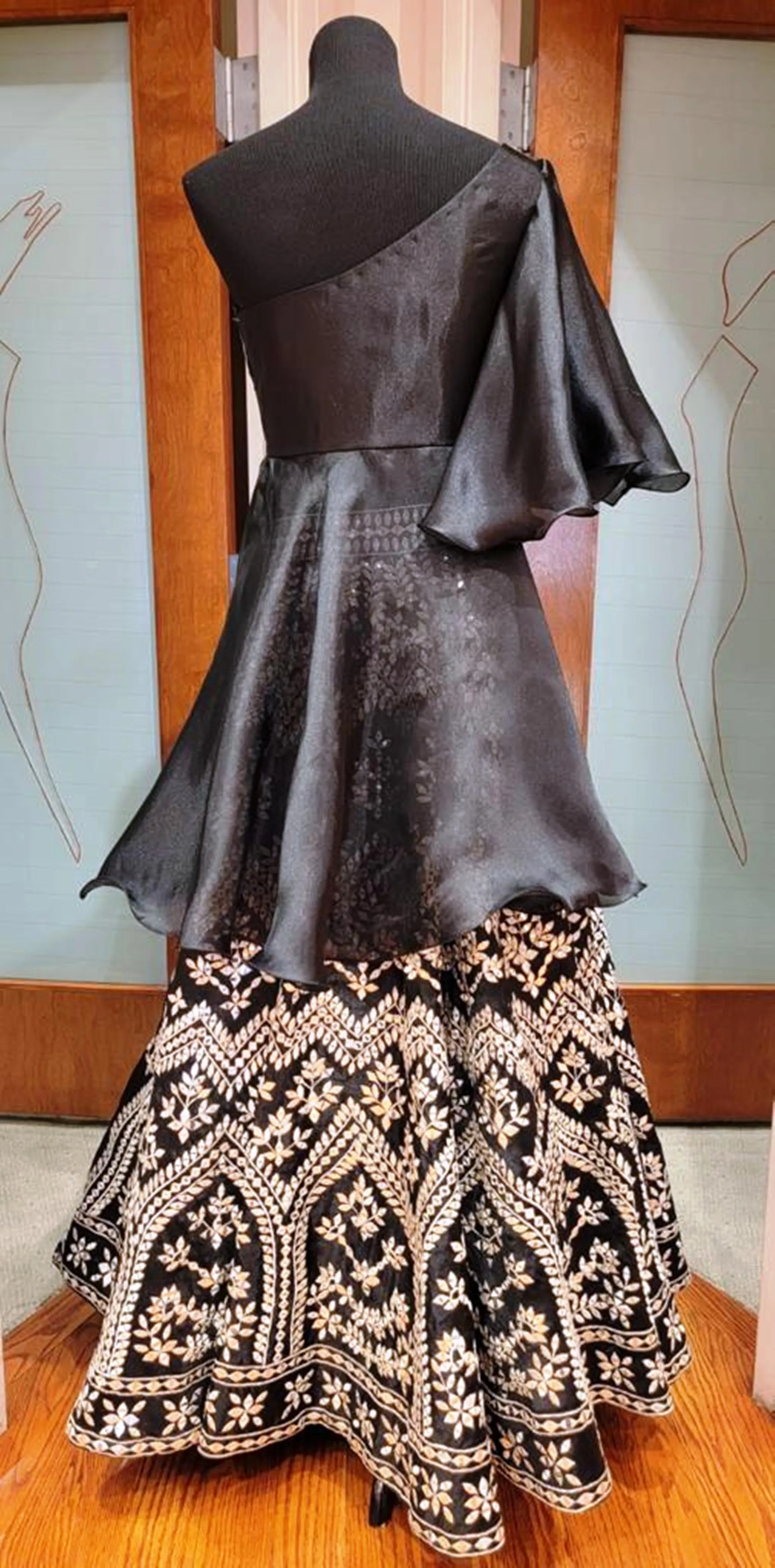 BLACK CROP TOP AND LEHENGA