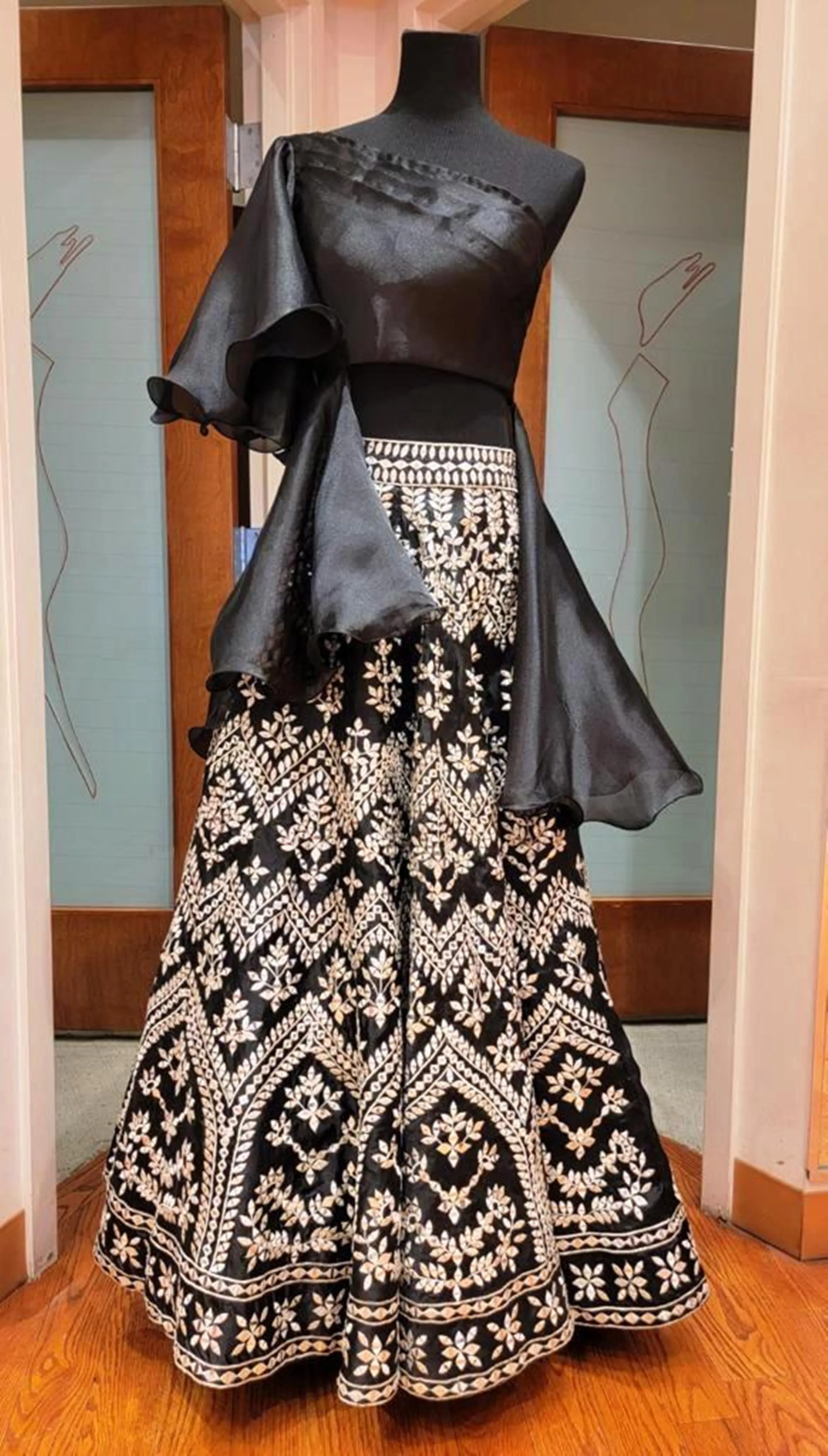 BLACK CROP TOP AND LEHENGA