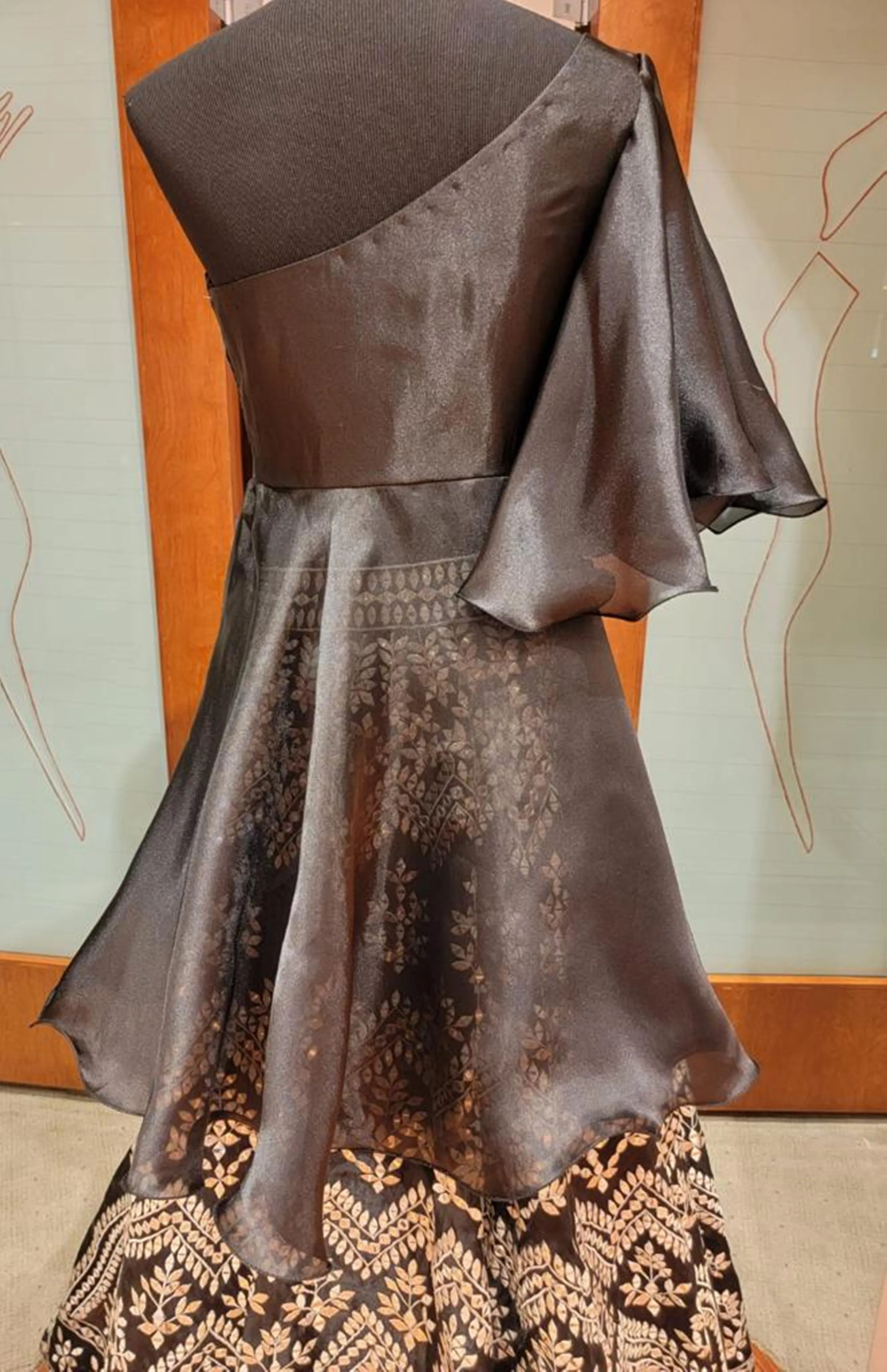 BLACK CROP TOP AND LEHENGA
