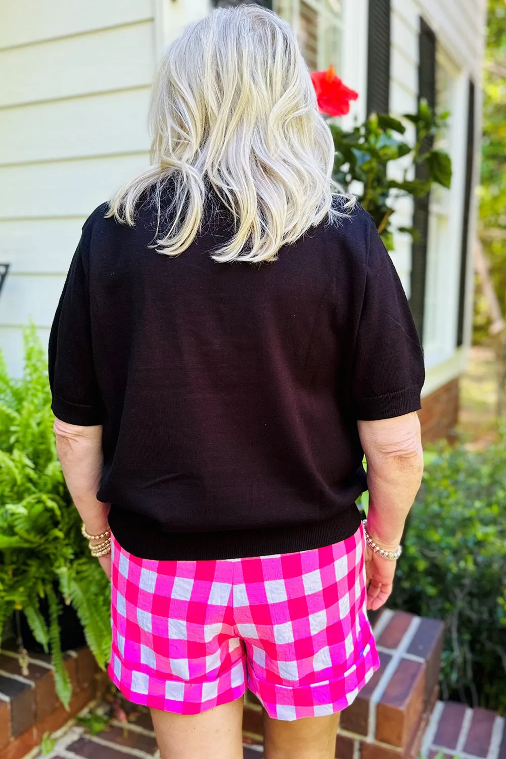 Black Plus Size Cheers Glitter Script Short Sleeve Sweater