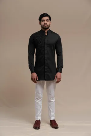 BLACK SMOCKING SHORT KURTA/TUXEDO SHIRT