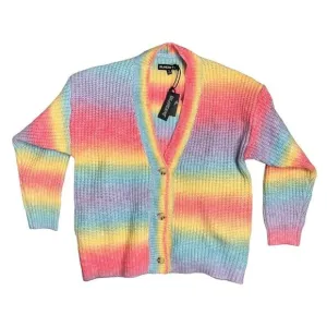 Blank NYC Sweater WMNS S Wool Blend Cardigan Oversized 'I Hope So' Soft Rainbow