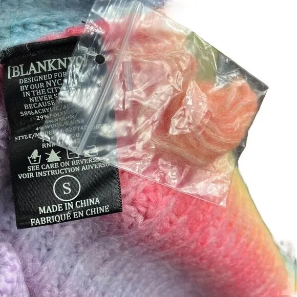 Blank NYC Sweater WMNS S Wool Blend Cardigan Oversized 'I Hope So' Soft Rainbow