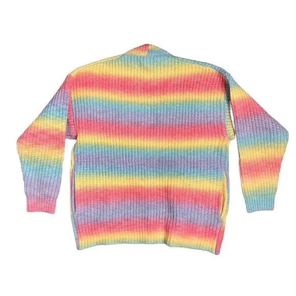 Blank NYC Sweater WMNS S Wool Blend Cardigan Oversized 'I Hope So' Soft Rainbow