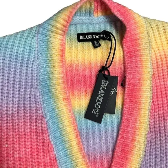 Blank NYC Sweater WMNS S Wool Blend Cardigan Oversized 'I Hope So' Soft Rainbow