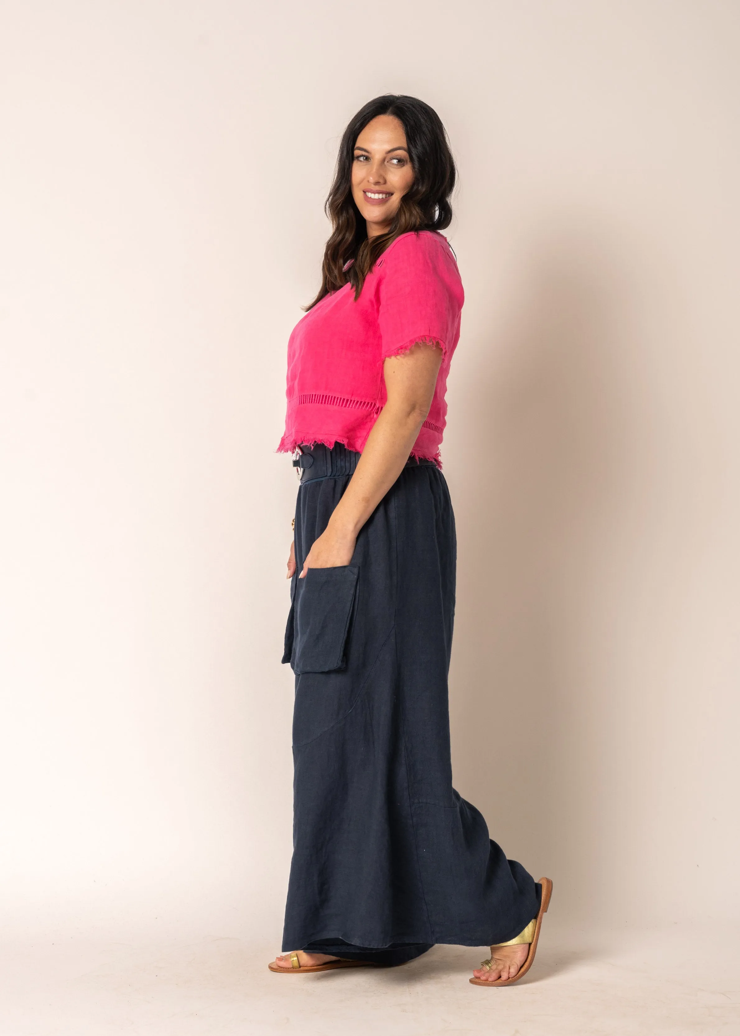 Blossom Linen Top in Raspberry Sorbet