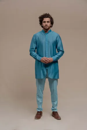 BLUE CHANDERI SILK KURTA SET