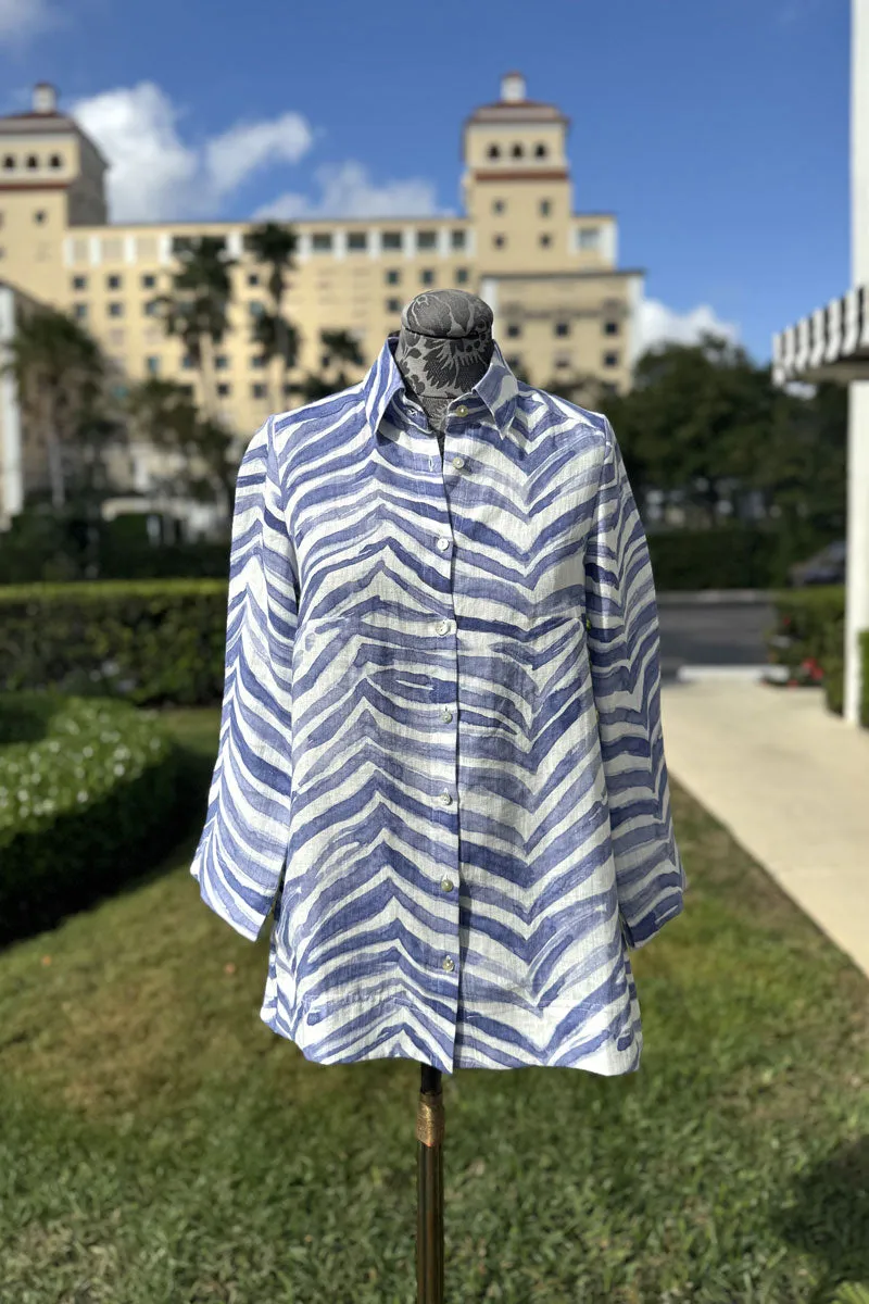 Blue Denim Zebra Linen Shirt