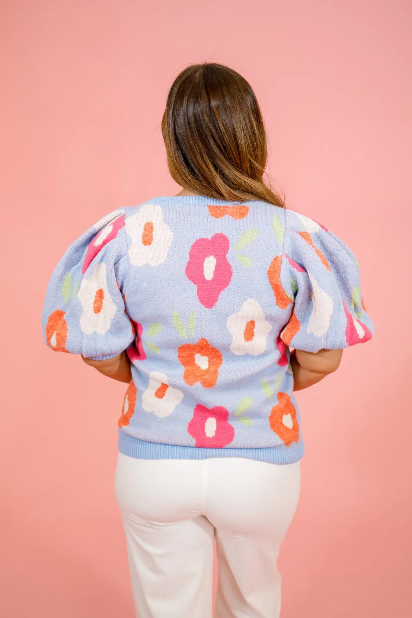 Blue Flower Sweater Top