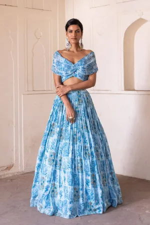 Blue Off Shoulder Lehenga Set
