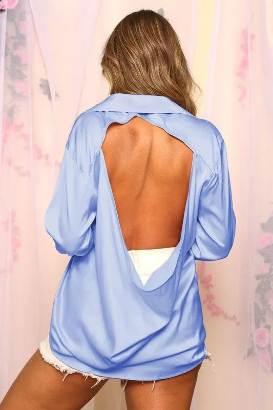 Blue Silk Open Back Top