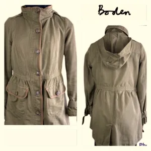 Boden Utility Cargo Hooded Jacket Parka Zip Closure In Olive Green  Size 6