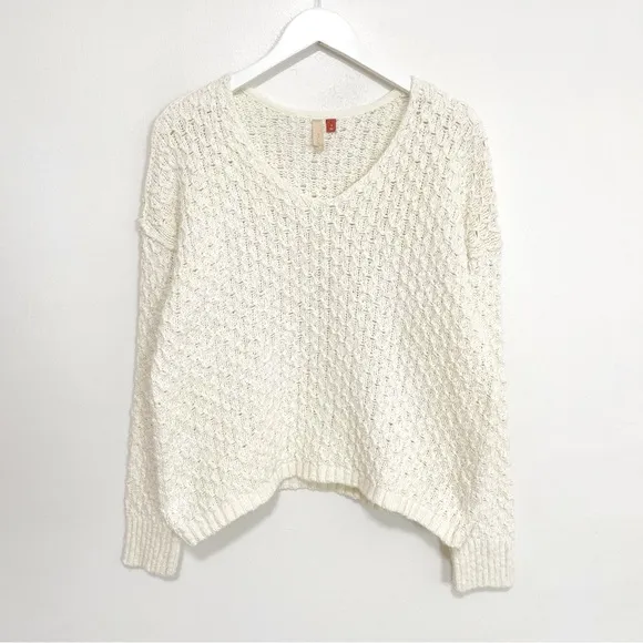 BOGO! Anthropologie Pilcro Christian Cotton Textured V-Neck Sweater Cream Small