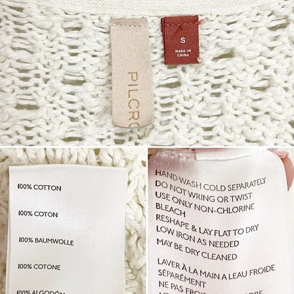 BOGO! Anthropologie Pilcro Christian Cotton Textured V-Neck Sweater Cream Small