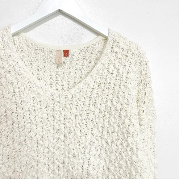 BOGO! Anthropologie Pilcro Christian Cotton Textured V-Neck Sweater Cream Small