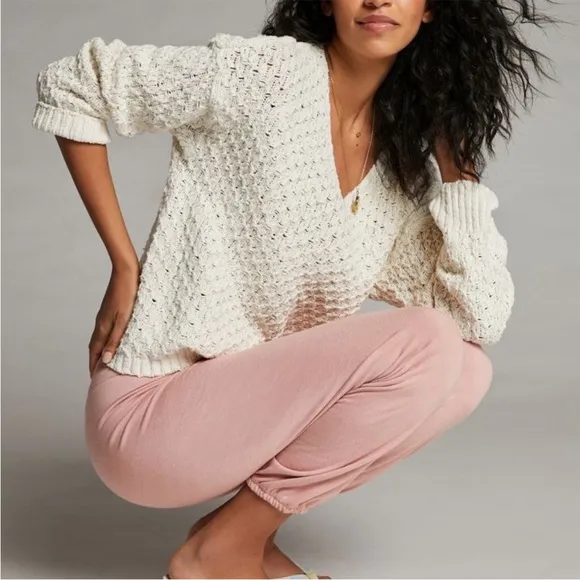 BOGO! Anthropologie Pilcro Christian Cotton Textured V-Neck Sweater Cream Small