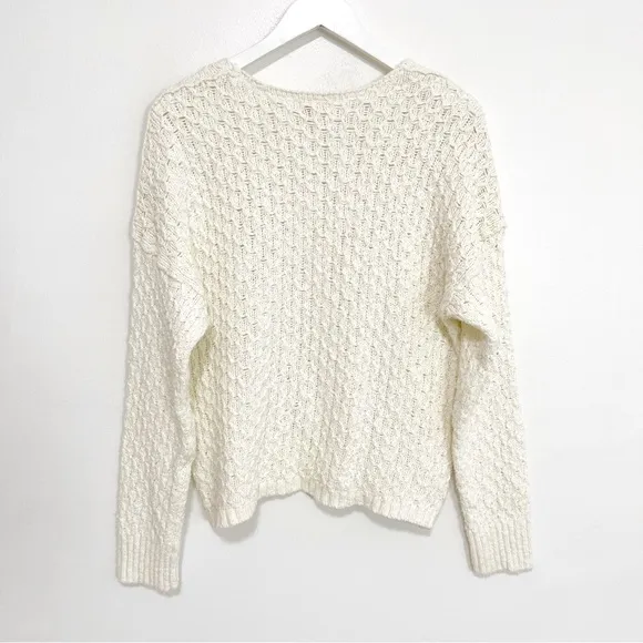 BOGO! Anthropologie Pilcro Christian Cotton Textured V-Neck Sweater Cream Small