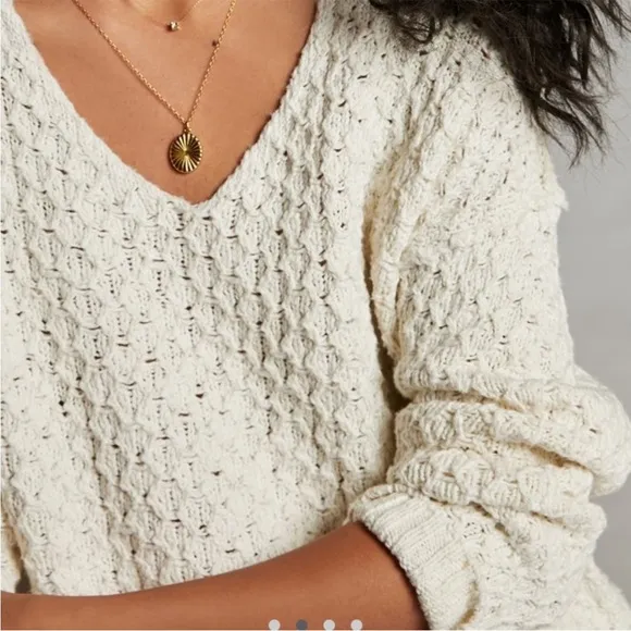 BOGO! Anthropologie Pilcro Christian Cotton Textured V-Neck Sweater Cream Small