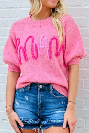Bonbon Mom Corded Graphic Short Sleeve Sweater