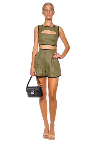 Bound Cutout Army Linen Crop Top