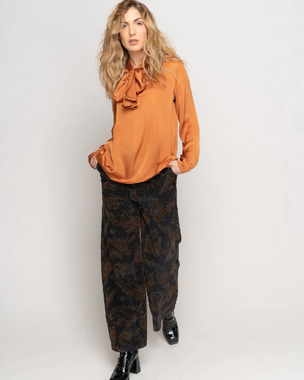 Bow Tie Neck Silky Blouse