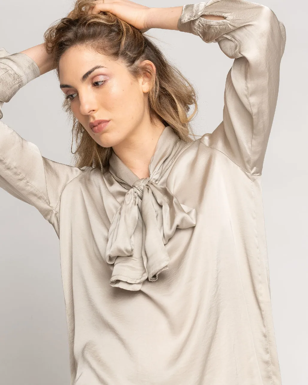 Bow Tie Neck Silky Blouse