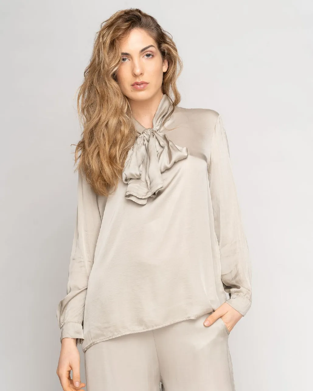 Bow Tie Neck Silky Blouse